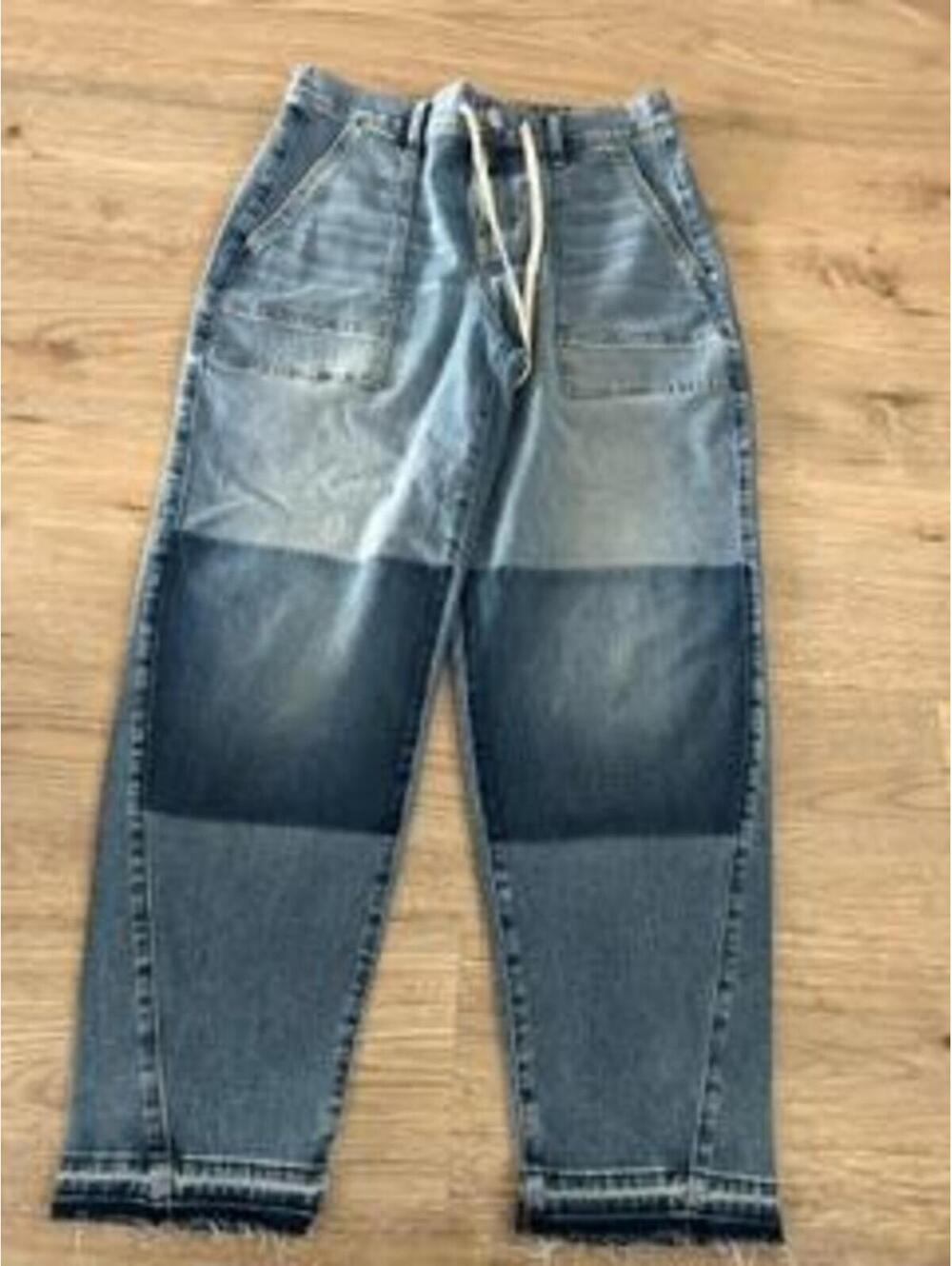 UpWest Patchwork Drawstring Jeans Womens Small Blue Denim Elastic Waist NWT